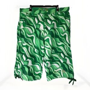 Coogi Men's Board Shorts W40 Green Abstract Graphic Long Shorts Y2K Streetwear